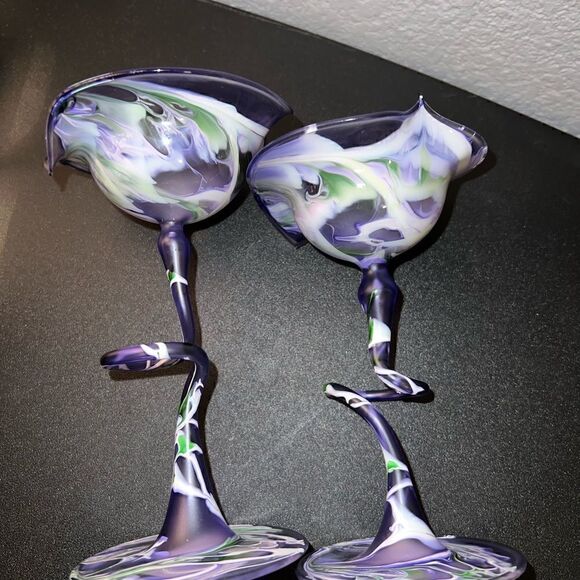 Flame Glow Penco Hand Blown Delicate Candle Holders Art Glass Purple - Picture 7 of 10